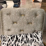 Leopard Jacquard L-Shape Sofa Set with Button Tufting Craftsmanship, Snake-Head Armrests & Braided Stainless Steel Legs